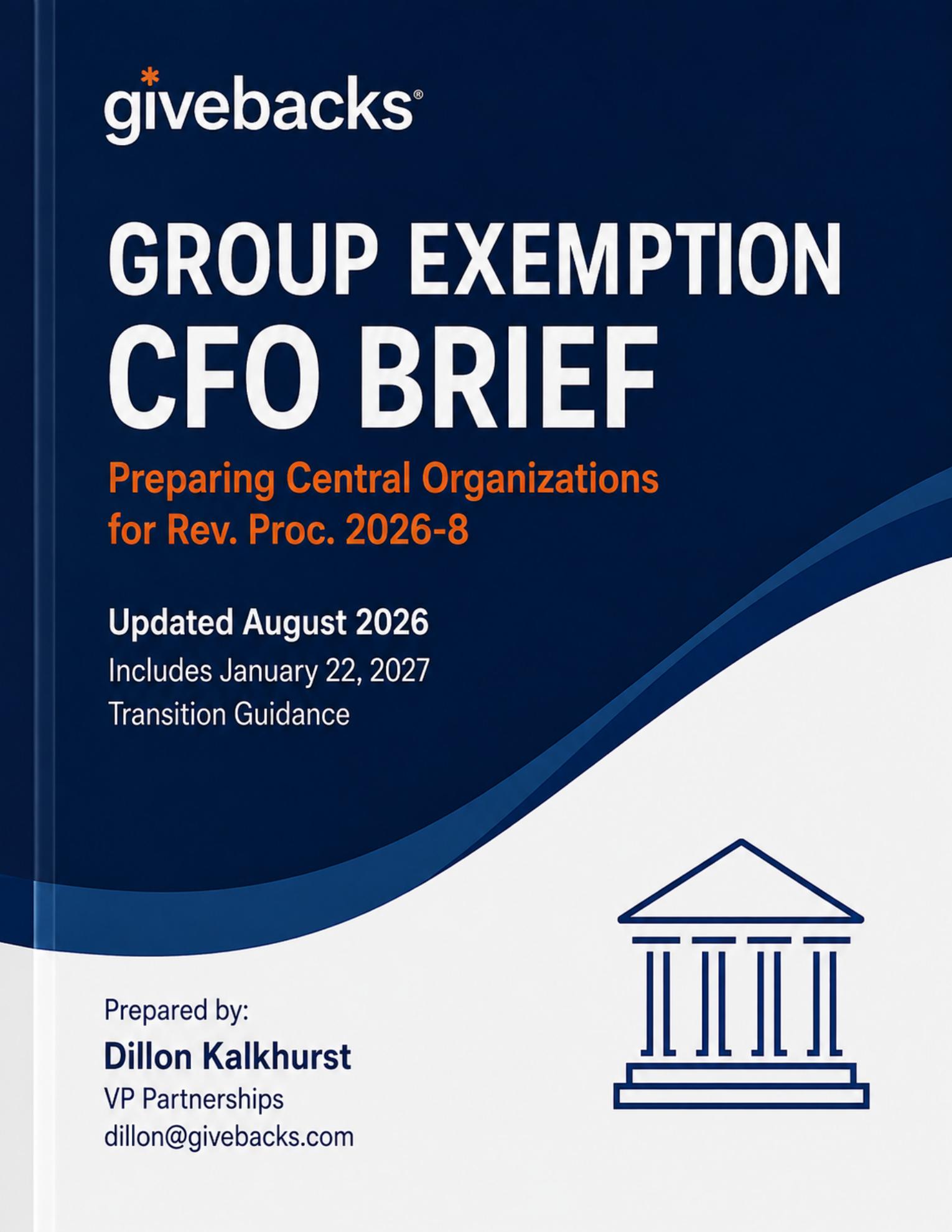 Cover of the Givebacks Group Exemption CFO Brief